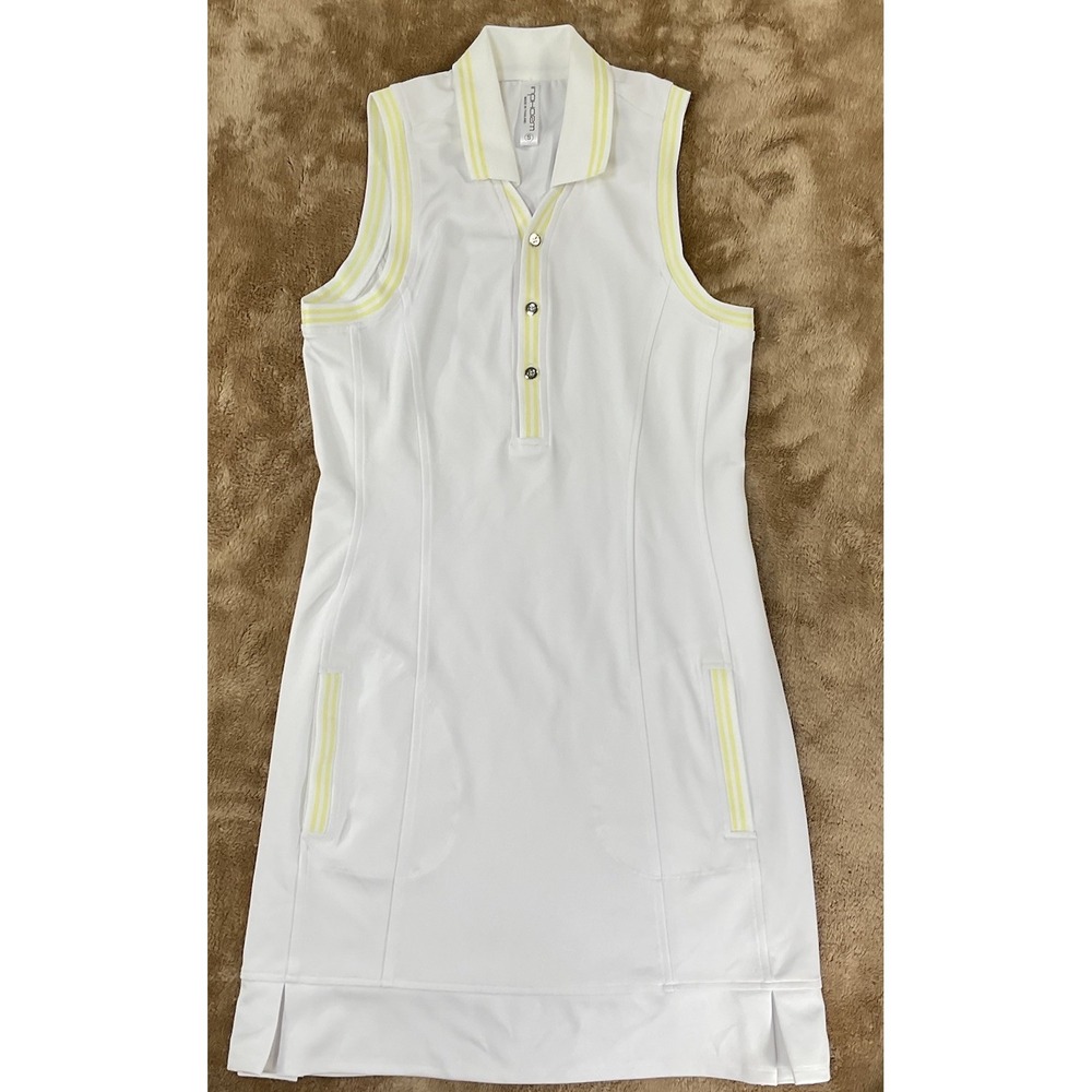 Inphorm Womens S White Collared Button Yellow Accents Tennis Dress Pockets 492